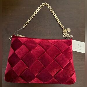 A New Day Burgundy Velvet Clutch with Gold Chain